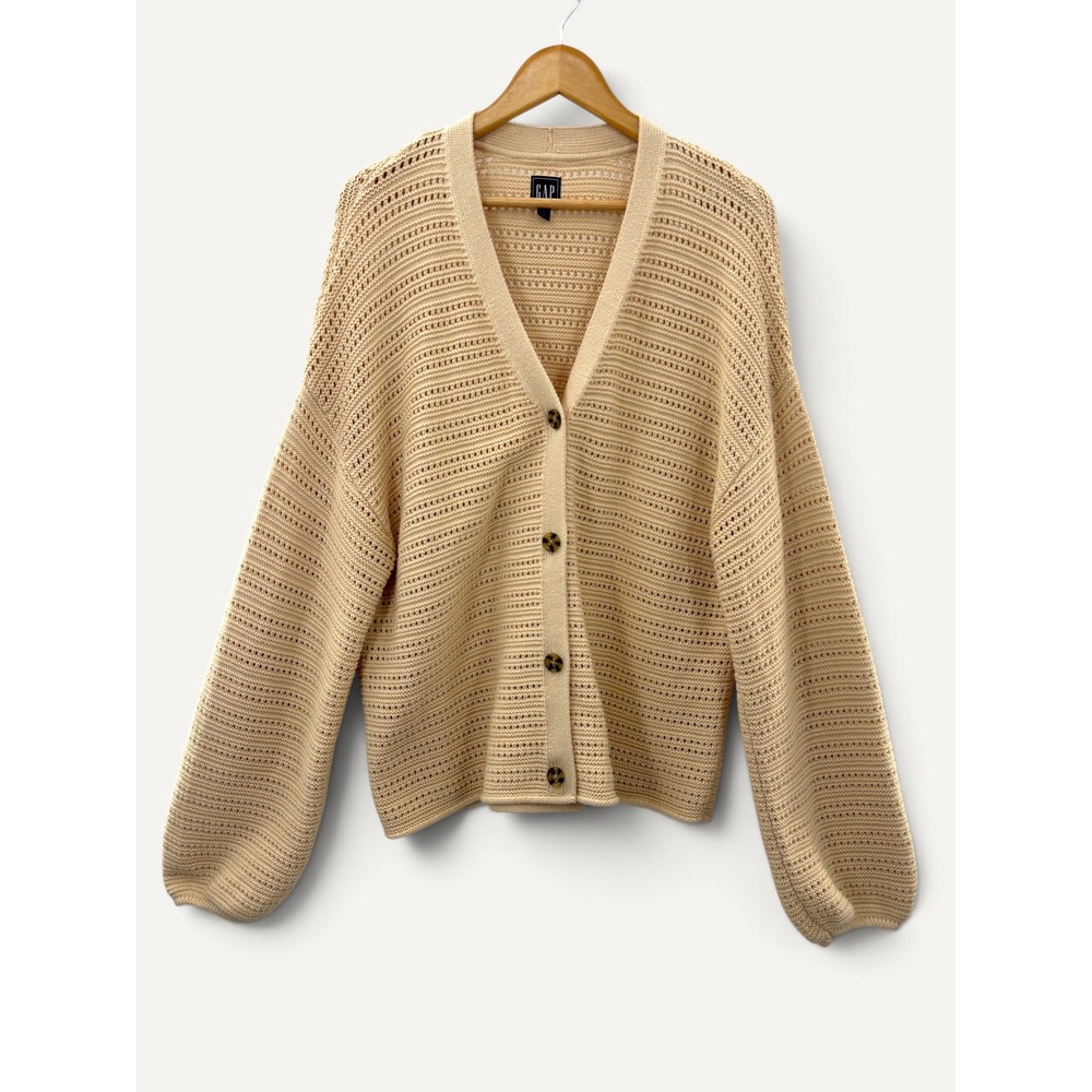 GAP XL Tall Beige Open Knit Cardigan Sweater Oversized 100% Cotton Transitional